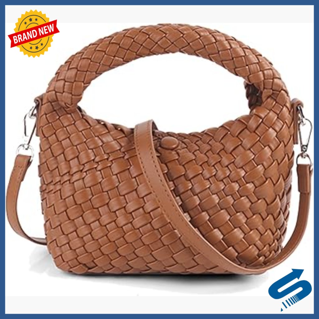 Small Vegan Leather Woven Tote Bag With Detachable Crossbody Strap